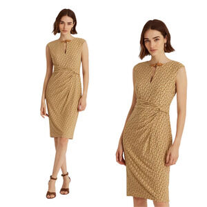 Lauren Ralph Lauren Chain-Print Buckle-Trim Jersey Dress Size 16 LaNWT Old Money